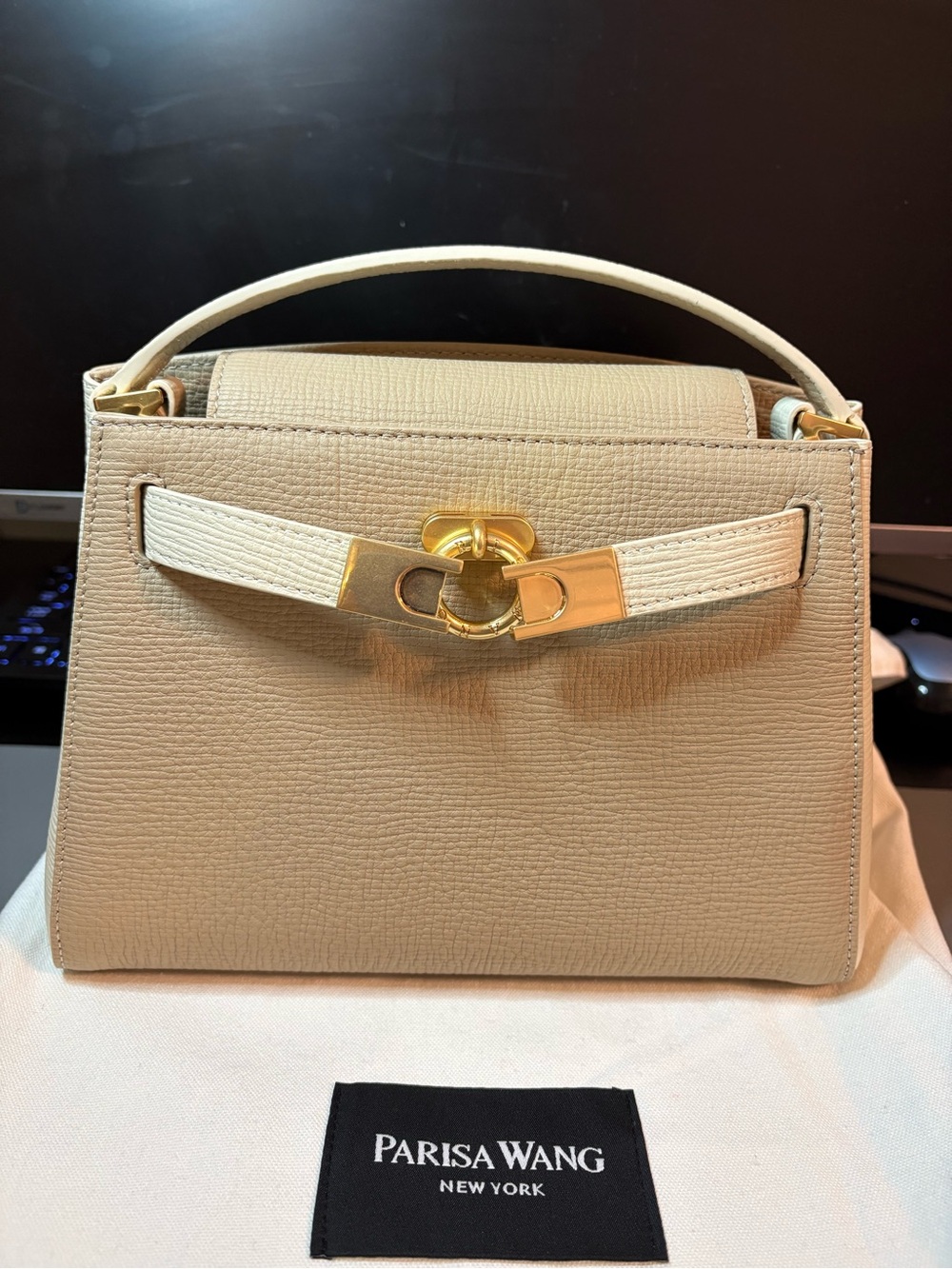 Parisa Wang Madison Medium Top Handle in Earl Grey/Cream with Gold Hardware